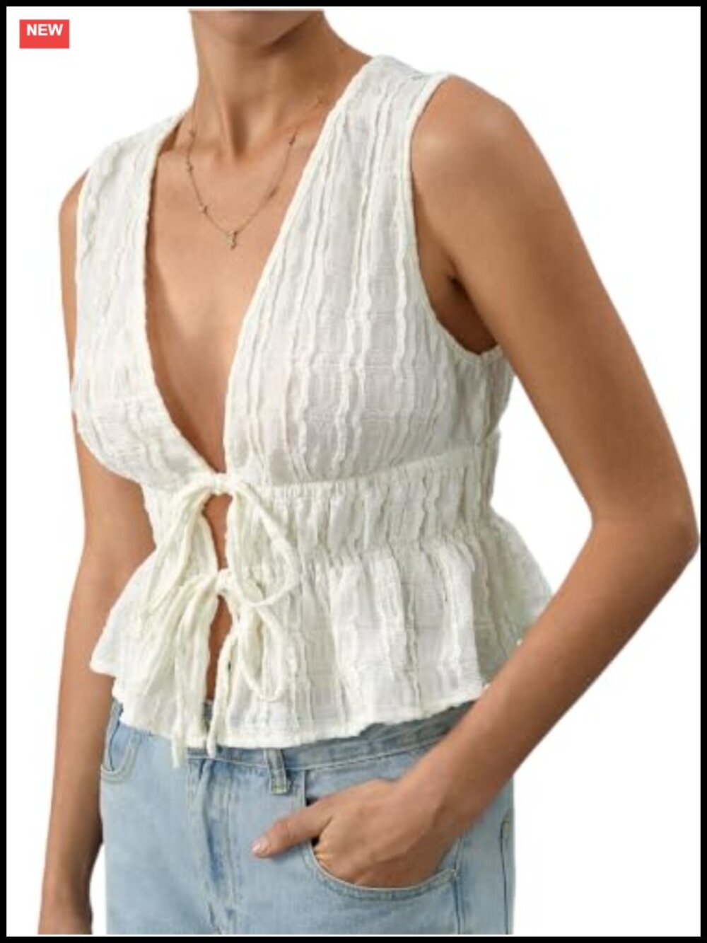 Sleeveless Tie Front Crop Tank Top Ruffle Boho Babydoll Summer